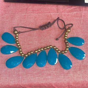 Pretty blue statement adjustable cord necklace